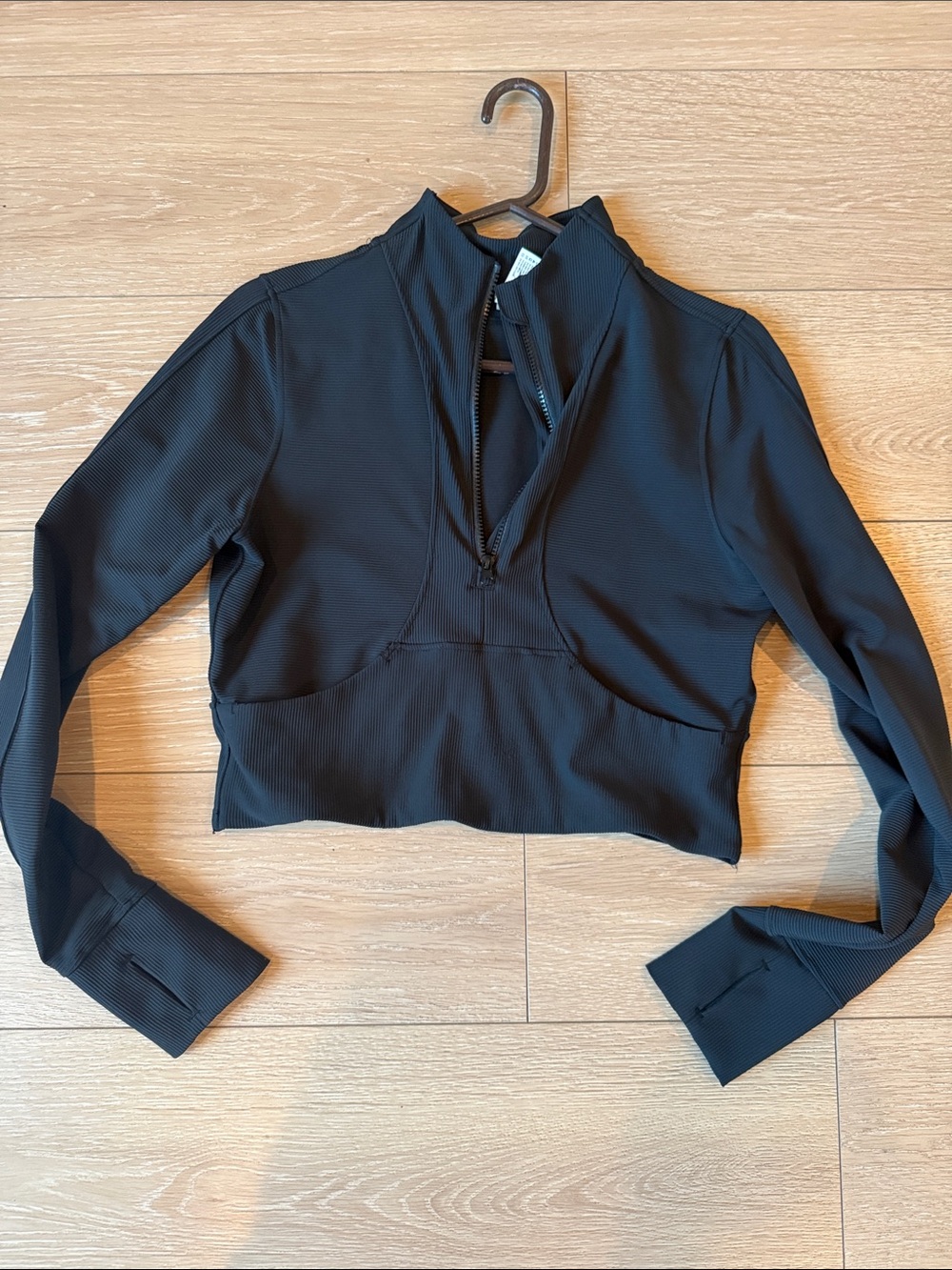 90 Degree By Reflex Black Cropped Half-Zip Long Sleeve Top